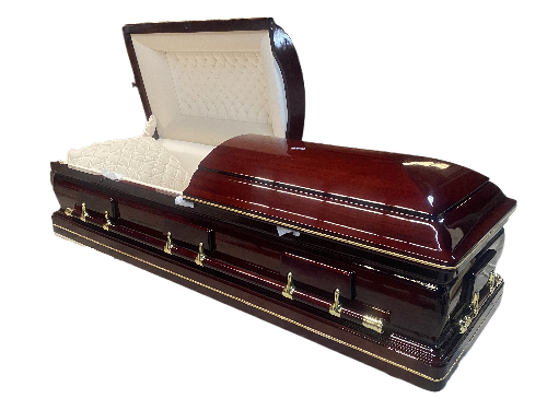 Solid Mahogany Casket With Almond Velvet Interior